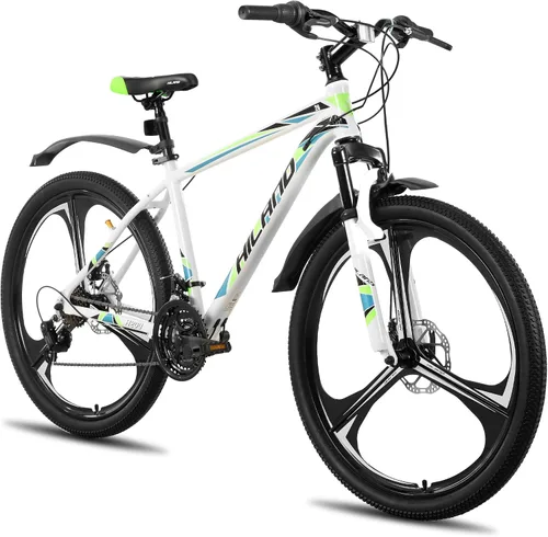 Vista 9 de Bicicleta de montaña HILAND de 26" para hombres, mujeres y adultos, 18 velocidades, freno de disco, marco ligero de aluminio, rueda de 3/6 radios