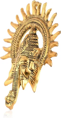 Vista 3 de INDACORIFY Estatua de Lord Ganesha Idol con Lord Surya, lo mejor para colgar en la pared para escultura de energía positiva para decoración