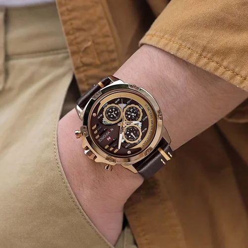 Vista 6 de NAVIFORCE Relojes deportivos militares para hombre, reloj impermeable analógico de cuarzo, correa de piel, fecha, calendario, reloj de pulsera