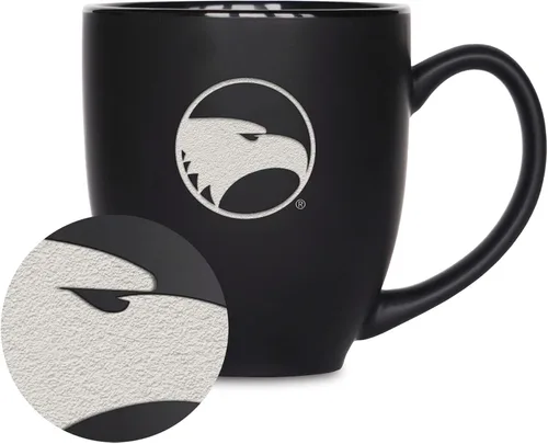 Vista 343 de Rico Industries - Taza de cerámica mate negra con grabado láser estándar de 15oz para NCAA (escuelas T & U) - Para bebidas calientes o frías
