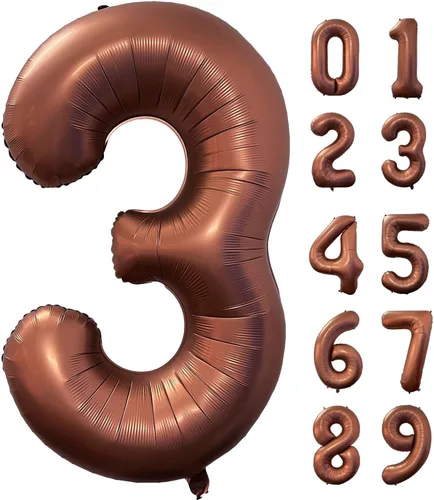Vista 9 de Globo marrón café número 0 de 40 pulgadas, tamaño grande, papel de aluminio de Mylar retro, globos de helio marrón para fiesta de cumpleaños Café