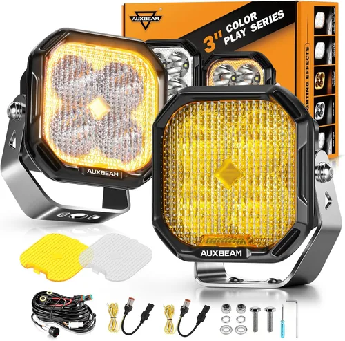 Vista 16 de Auxbeam Color Play Series SAE - Luces antiniebla LED de 3 pulgadas con DRL blanco y señal de giro para Ford Honda, Nissan, Subaru, Acura, Lexus
