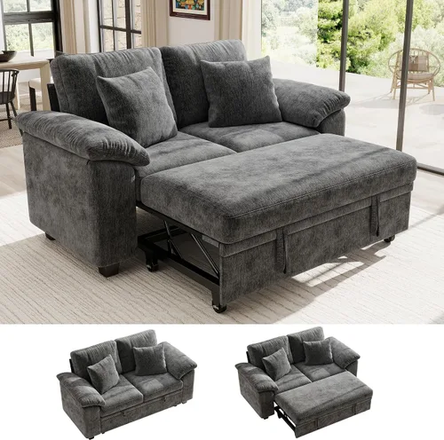 Vista 25 de Ihanherry Sofá modular de 86 pulgadas con cama extraíble, sofá cama modular en forma de L de 4 plazas con otomana de almacenamiento, sofás Verde