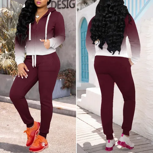 Vista 6 de FANDEE Conjunto de dos piezas para mujer, conjunto casual de sudadera con capucha y bolsillos