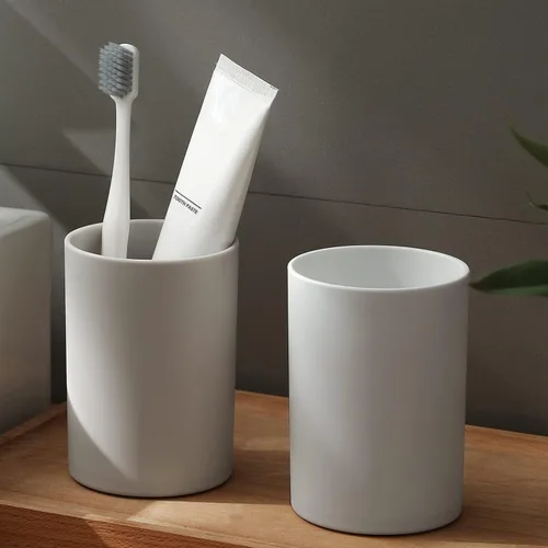 Vista 7 de Vaso de baño de 10.5 oz reutilizable irrompible para cepillo de dientes de 10.1 fl oz – Enjuague bucal de plástico fácil de limpiar soporte