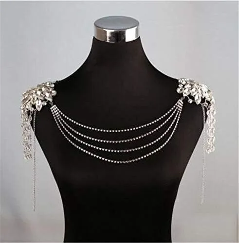 Vista 3 de WIIPU Lujo Rhinestone Crystal Collar Cadena de Hombro de la novia joyas de boda (A1393)