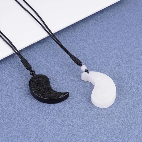 Vista 2 de ASGIFT Collar de la suerte de obsidiana, dije de protección de amuleto de piedra de poder con cadena de cuentas ajustable, cristal curativo, regalo