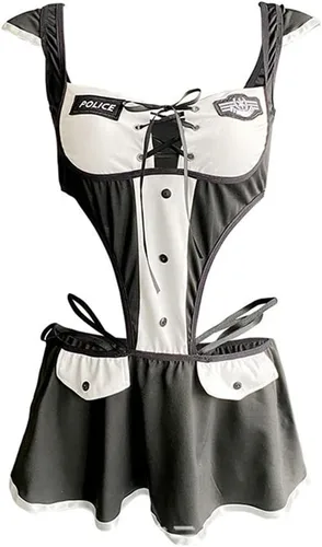 Vista 6 de SNOMYRS Disfraz de policía sexy para mujer, lencería de Halloween, disfraz