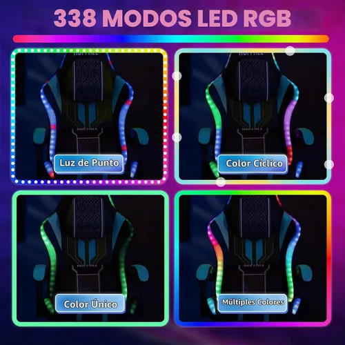 Vista 4 de HOFFREE Silla LED para juegos con altavoces, silla de computadora grande y alta con luces RGB, silla de juego Bluetooth con reposapiés, sillas