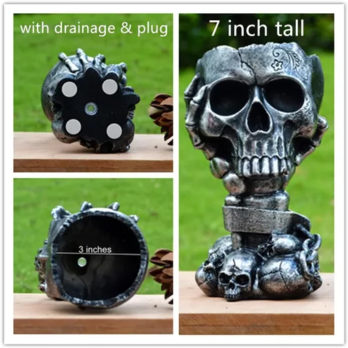 Vista 4 de Maceta LovTocTic de Cráneo, Macetas Góticas para Decoraciones de Halloween Plantas de Interior/Exterior, Macetas de Flores Góticas, Macetas