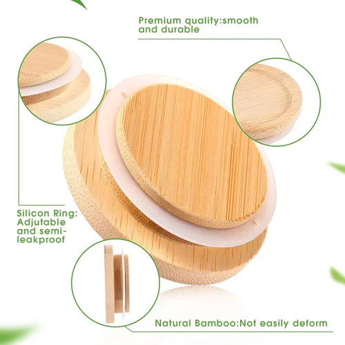 Vista 4 de Juego de tapas para tarros de yogur, madera de bambú con anillos de sellado de silicona, tarro de conservas de bambú de boca ancha Oui tapas para un