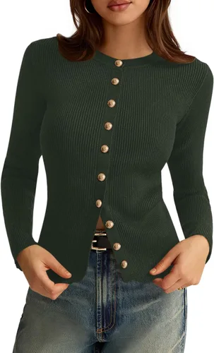 Vista 17 de PRETTYGARDEN Suéteres tipo cárdigan ligeros de otoño para mujer Marrón