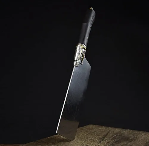 Vista 6 de Cuchillo de chef chino de 7.5 pulgadas, 67 capas, cuchillo de cocina de acero de damasco, cuchillo de cocina, cuchillo de china, cobre y mango