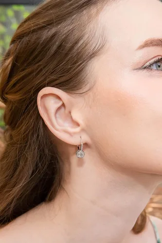 Vista 7 de Earrings for Women, Birthstone Earrings, Genuine or Synthetic Gemstone Earrings, Round Halo Leverback Earrings, Huggie Earrings, Dainty Earrings