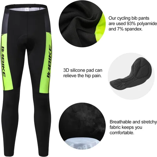 Vista 16 de INBIKE Conjunto de camiseta de ciclismo para hombre, reflectante, transpirable, traje de ciclismo de secado rápido, con pantalones cortos acolchados