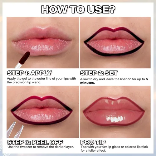 Vista 6 de Cilrofelr Delineador de Labios Despegable, Delineador de Labios Tatuaje de Larga Duración con Pinzas, Tinte de Labios Despegable con Acabado Mate