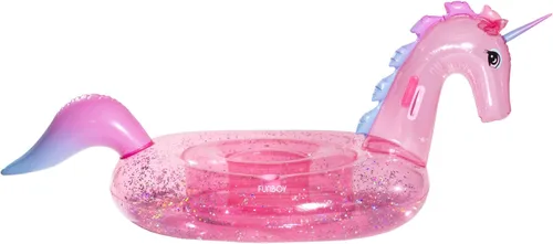 Vista 6 de Funboy - Flotador inflable, gigante y transparente con forma de unicornio y con brillantina, para fiestas de verano en la piscina y entretenimiento