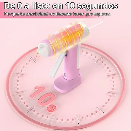 Vista 2 de Pistola de pegamento caliente inalámbrica de 4V 20W, precalentamiento rápido de 10s, 30 mini barras de pegamento de 7x100mm, recargable tipo C Rosa