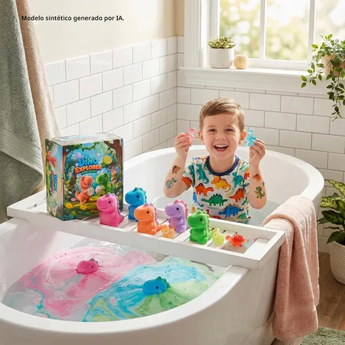 Vista 7 de Paquete de 9 bombas de baño de dinosaurios con juguetes sorpresa