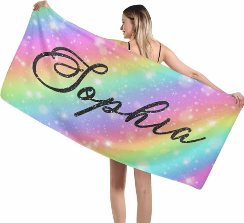 Vista 11 de MyPupSocks Toallas de playa para niñas, toallas personalizadas de teñido anudado con nombres para niños y adultos, toallas de playa personalizadas