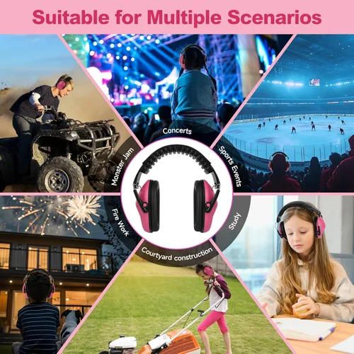 Vista 7 de Auriculares con cancelación de ruido para niños/niños pequeños Rosa rosado