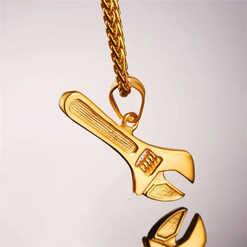 Vista 2 de U7 Punk Necklaces Stainless Steel 18K Gold Plated Large Hip Hop DaggerKnifeSwordSteampunk GearLarge Razor Blade Pendant Necklace for Men Women