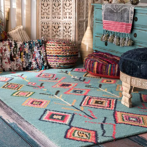 Vista 8 de NuLOOM Belini Alfombra de lana con acento a mano, 2 pies x 3 pies, color marfil Nuloom Belini Trellis - Alfombra de lana para sala de estar