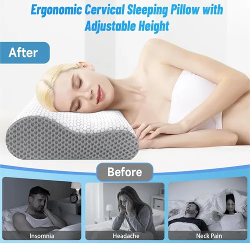 Vista 3 de Almohada ortopédica de espuma viscoelástica, almohada ergonómica de apoyo cervical para alivio del dolor de cuello y hombros, almohada suave