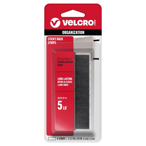 Vista 8 de VELCRO Brand Tiras de cinta adhesiva con adhesivo 10 unidades Negro 3 1/2 x 3/4 pulgadas Sujetadores de velcro para organización del hogar