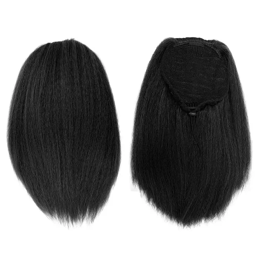 Vista 2 de Cola de caballo recta Yaki de 12 pulgadas con cordón para mujeres negras, sintética, gruesa, recta, longitud del hombro, extensión de cola