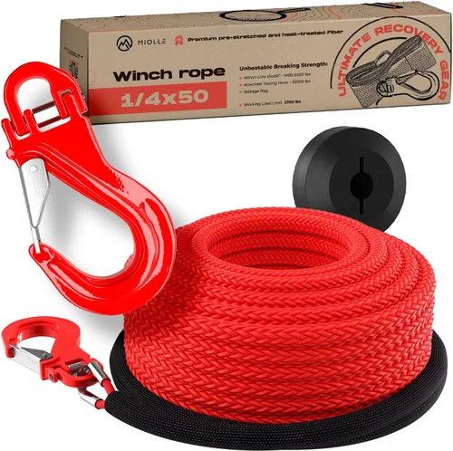 Vista 8 de Cuerda de cabrestante sintética de 1/4'x50 MBS-8200lbs (probada en laboratorios) tratada térmicamente preestirada con funda negra para ATV UTV