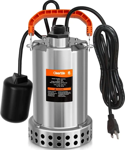Vista 9 de Cleartide Bomba de sumidero de agua sumergible de acero inoxidable con interruptor de flotador, 1/2 HP, 3060 GPH ideal para piscina, patio, bodega