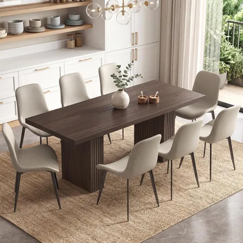 Vista 11 de Juego de mesa de comedor moderna de 5 piezas, mesa de cocina rectangular de roble de 66.9 pulgadas con 4 sillas, mesa de comedor de madera moderna