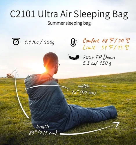 Vista 2 de Litume Saco de dormir ultra compacto de plumón para 3 estaciones, saco de dormir de 700 rellenos para 3 estaciones, ultra ligero, compacto