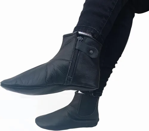Vista 2 de Calcetines de piel de oveja para hombre, calcetines de cuero con cremallera