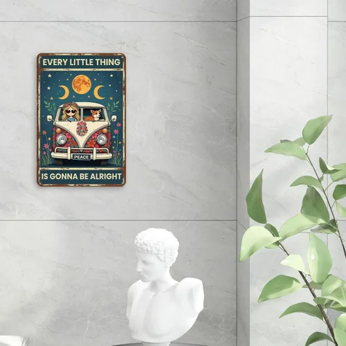 Vista 4 de Póster de pared retro hippie, cartel de metal vintage, perfecto para habitaciones temáticas de los años 70 y colecciones de pósteres geniales