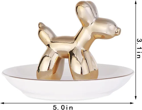 Vista 5 de Soporte de cartón dorado para anillos de perro, bandeja de joyería, collar, pulsera, organizador de cerámica, regalo de cumpleaños para novia, tía