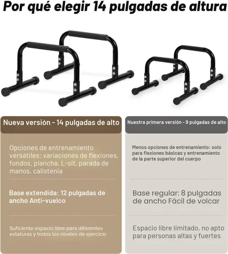 Vista 3 de TABEKE Barra para flexiones, paraletas de acero de 14 pulgadas de alto y barra para fondos con mango de espuma de cobertura completa, barras Negro