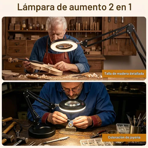 Vista 9 de Akynite Lupa 12X con luz y soporte, 5 colores 9 niveles regulables