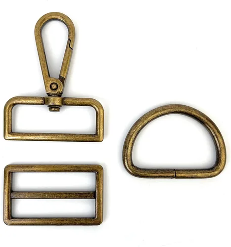 Vista 10 de 15 piezas de herrajes para bolso, ganchos giratorios de servicio pesado con anillos en D para bolso y hebillas deslizantes de tres guías