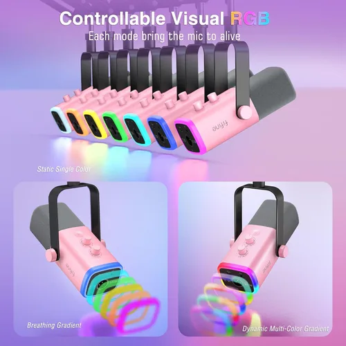 Vista 4 de FIFINE Kit de micrófono XLR/USB y mezclador de audio, juego de micrófono dinámico de transmisión para PC, con conector para auriculares, perilla