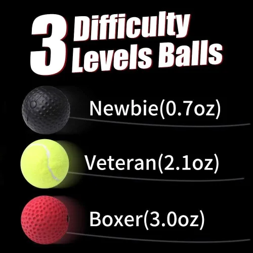 Vista 5 de TOCO FREIDO Bola de boxeo de doble extremo, bolsa de velocidad con niveles de dificultad Pelota refleja de boxeo con diadema, perfecta