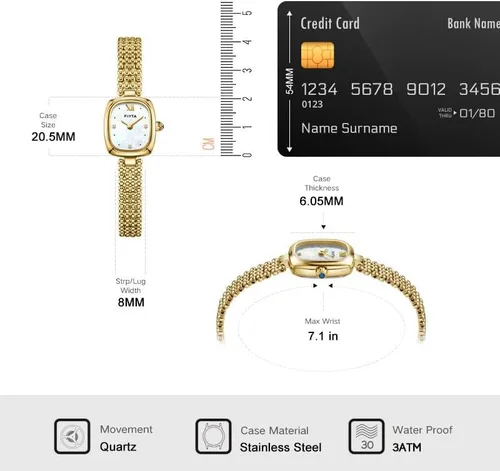 Vista 5 de FIYTA Reloj dorado pequeño para mujer, caja rectangular vintage, relojes de pulsera de acero inoxidable para mujer
