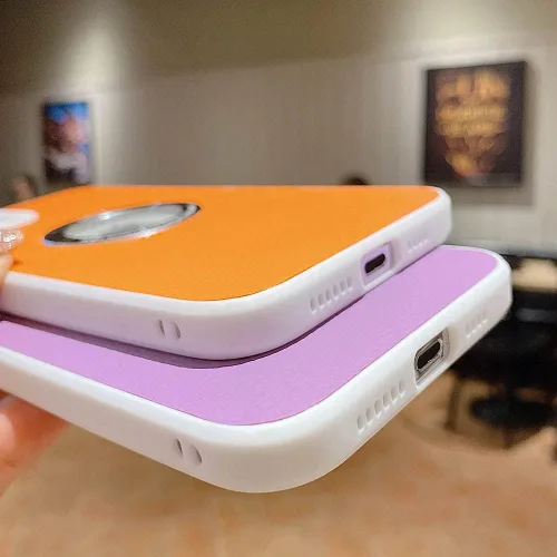 Vista 4 de Bonita funda delgada para iPhone 12 con ventana de logotipo, a la moda, a prueba de golpes, de piel suave de poliuretano termoplástico, compatible