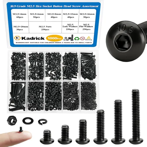 Vista 16 de Kadrick 1230 piezas de tornillos de acero inoxidable 304, surtido métrico M2 M3 M4 M5, kit de pernos de cabeza hexagonal de botón de 4mm-20mm