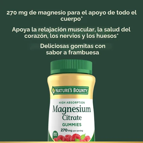 Vista 3 de Nature's Bounty Gomitas de Citrato de Magnesio para Adultos, Apoya la Salud General, Huesos, Nervios, Músculos y Salud del Corazón, 270mg por