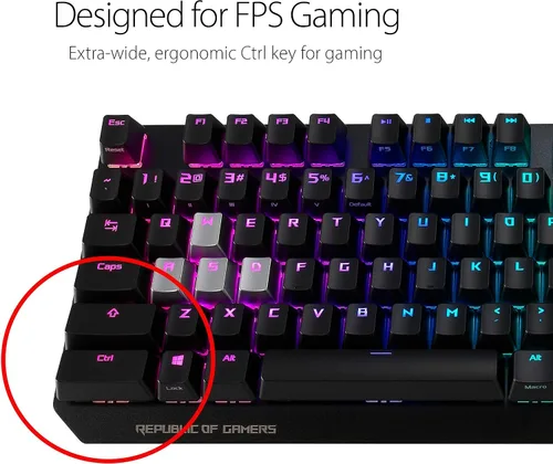 Vista 2 de ASUS Teclado mecánico RGB para juegos, alcance ROG Strix Interruptores Cherry MX Brown Tecla Ctrl 2 veces más ancha para precisión FPS Teclado
