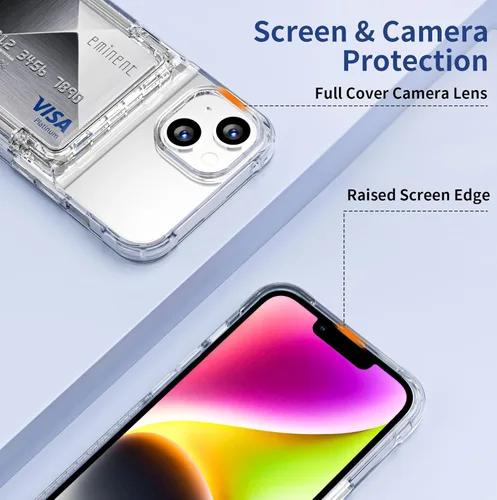 Vista 5 de ACANDYA Funda protectora transparente para iPhone 15 Plus, funda protectora para tarjetas de crédito, resistente a los golpes, antiarañazos