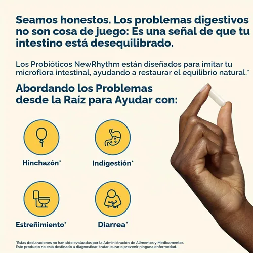Vista 3 de NewRhythm Probióticos 50 mil millones de UFC, 20 cepas, 60 cápsulas vegetales, tecnología de liberación dirigida, resistente al ácido estomacal, sin