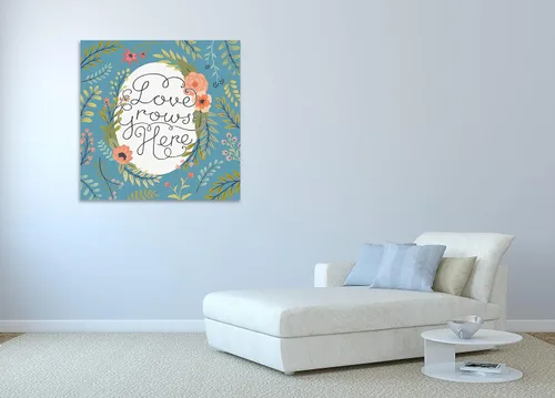 Vista 5 de Jaxson Rea "Retro Garden II - Love Grows Here Blue Gallery Wrapped Canvas by Janelle Penner, 12" x 12